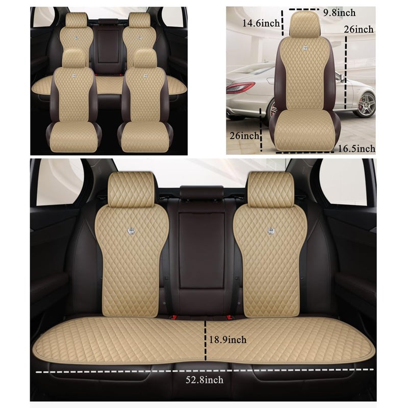Red Rain Leather Seat Cover Universal Seat Covers with Crown Car Seat Protector Fit Car/Auto/Truck/SUV Beige 2/3 Covered (Beige) - Image 5